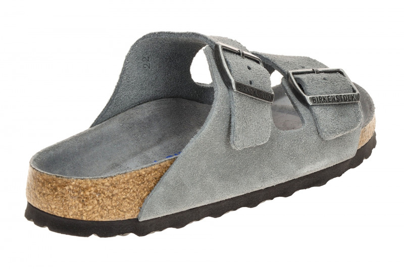 Birkenstock Arizona BS Pantolette grau blau SCHMAL Weichbettung 1030912