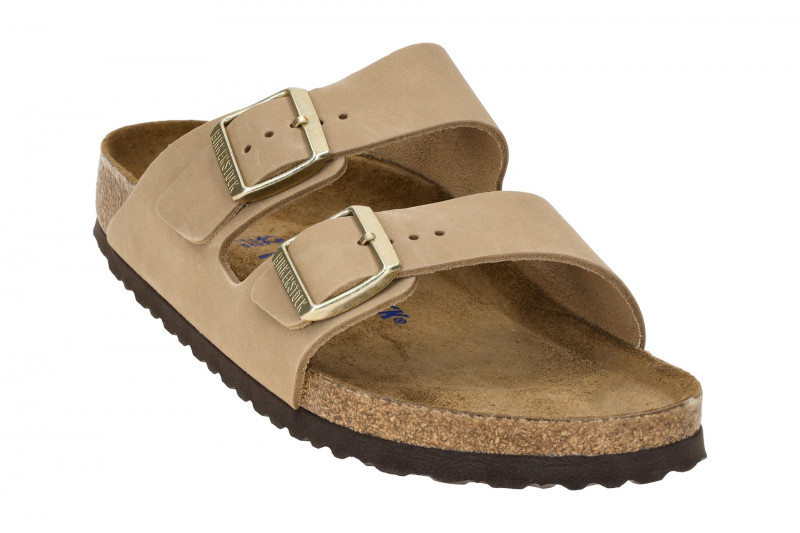 Birkenstock Arizona Pantolette beige Nubuck Soft-Footbet SCHMAL 1019016
