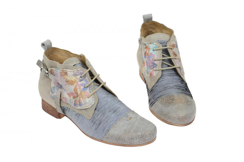 Charme Stiefelette grau blau Blumen 0064