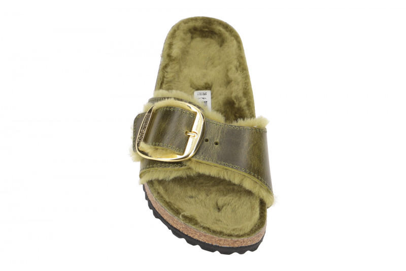 Birkenstock Madrid Big Buckle Shearling Pantolette grün 1023138