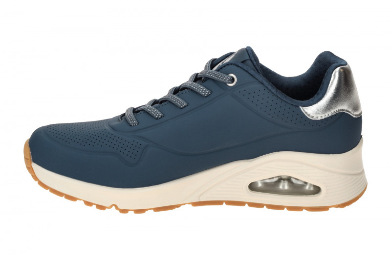 Skechers Uno Schuhe Damen Slipper blau silber 155196