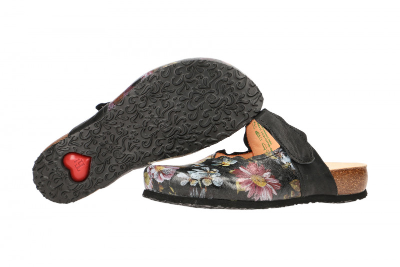 Think Julia Pantolette schwarz Blumen Clogs