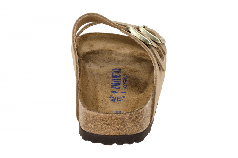 Birkenstock Arizona Pantolette beige Nubuck Soft-Footbet SCHMAL 1019016