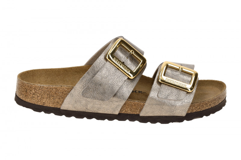 Birkenstock Sydney Cushion Buckle Pantolette taupe braun SCHMAL 1029372