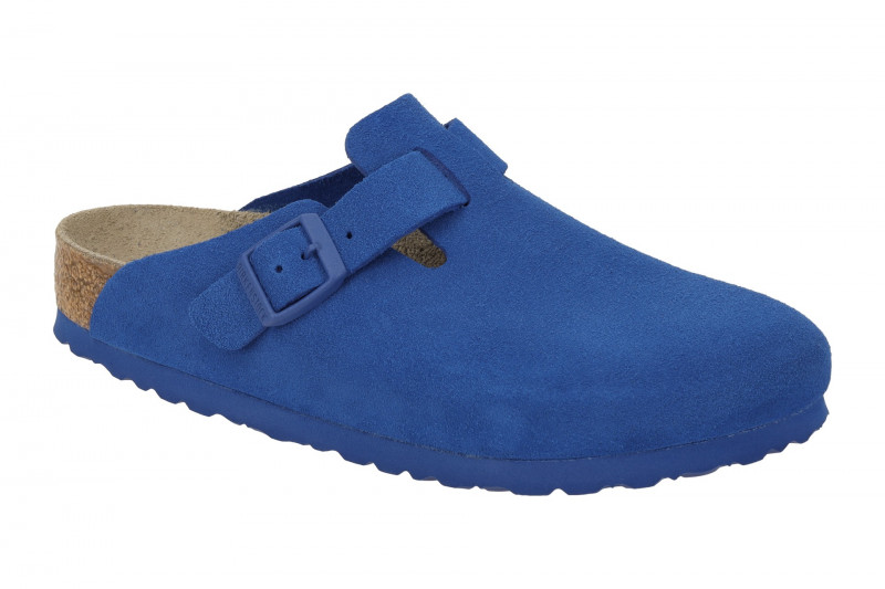 Birkenstock Boston Clogs Pantoletten ultra blau Velour Normal-Weit 1022556