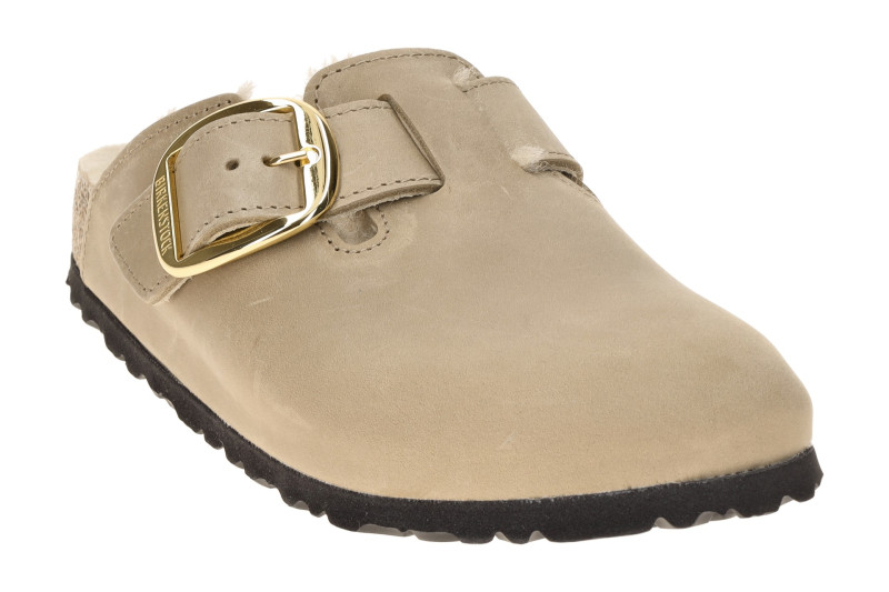 Birkenstock Boston Big Buckle Clogs Pantoletten beige SCHMAL Lammfell