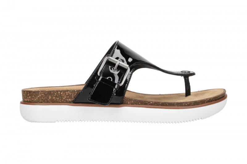 Clarks Elayne Step Pantolette Zehentrenner schwarz Lack