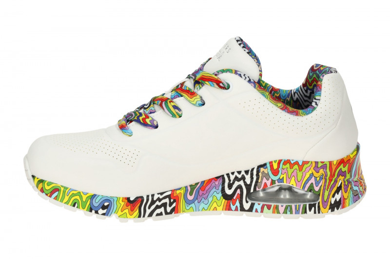Skechers Uno Schuhe weiß Sohle bunter Tropfen-Print 177959