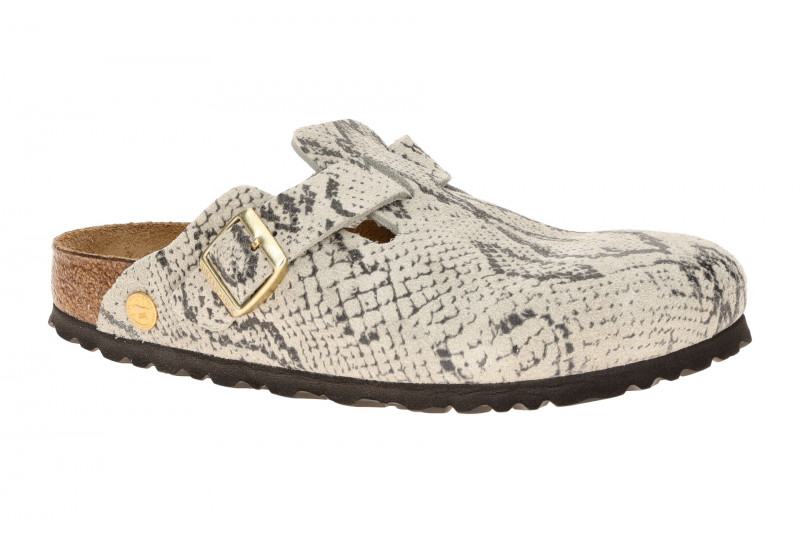 Birkenstock Boston Pantolette grau Snake SCHMAL-WEIT 1033086