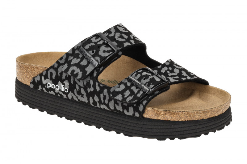 Birkenstock papillio Arizona Grooved Pantolette schwarz Leo Vegan