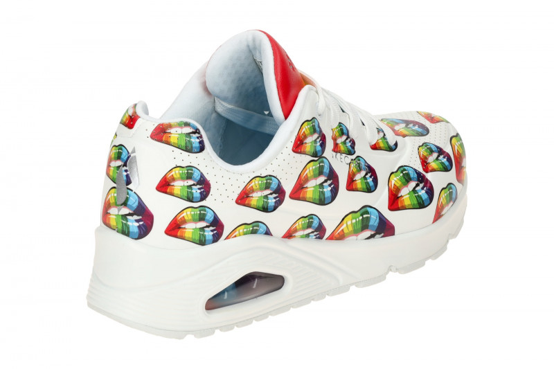 Skechers Uno Schuhe weiß bunter Regenbogen Kussmund 177084