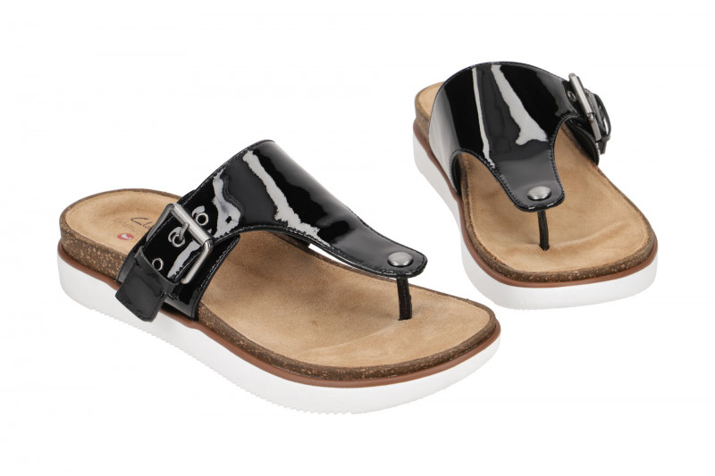 Clarks Elayne Step Pantolette Zehentrenner schwarz Lack