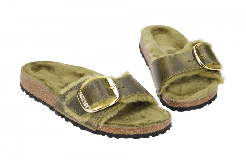 Birkenstock Madrid Big Buckle Shearling Pantolette grün 1023138