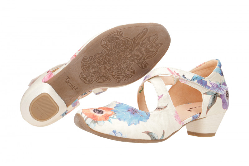 Think Aida Riemchen Pumps weiß pastell Blumen
