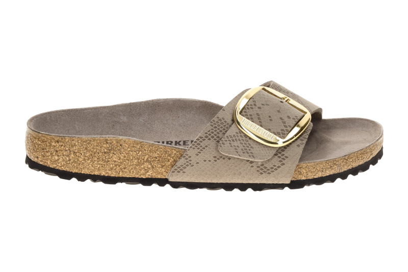 Birkenstock Madrid Big Buckle Pantolette taupe grau Python Schmal 1032965