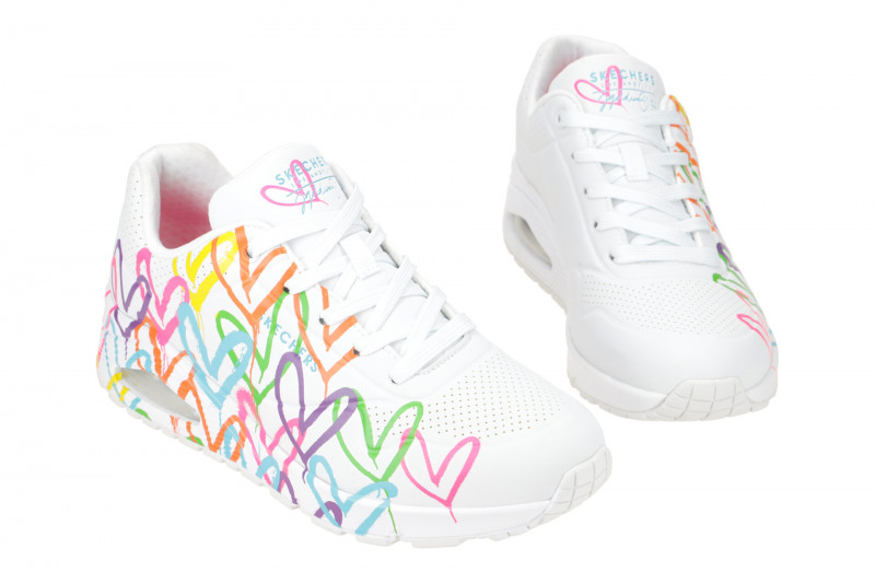 Skechers Uno Schuhe weiß bunte Herzen 177981