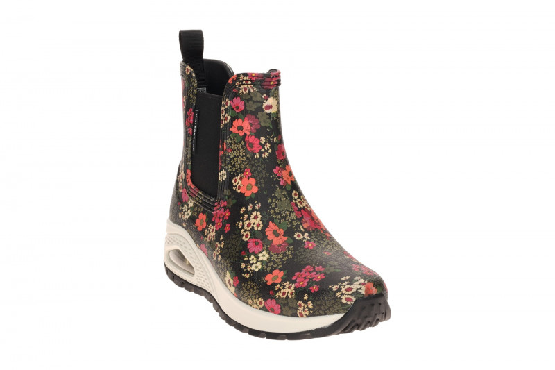Skechers Uno Regen Stiefel schwarz Blumen Gummistiefel