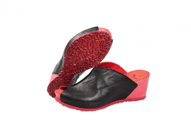 Think Zilli Keil- Pantolette in schwarz rot 0-80329-09