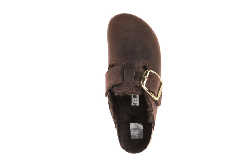 Birkenstock Boston Big Buckle Clogs Pantoletten braun SCHMAL Lammfell