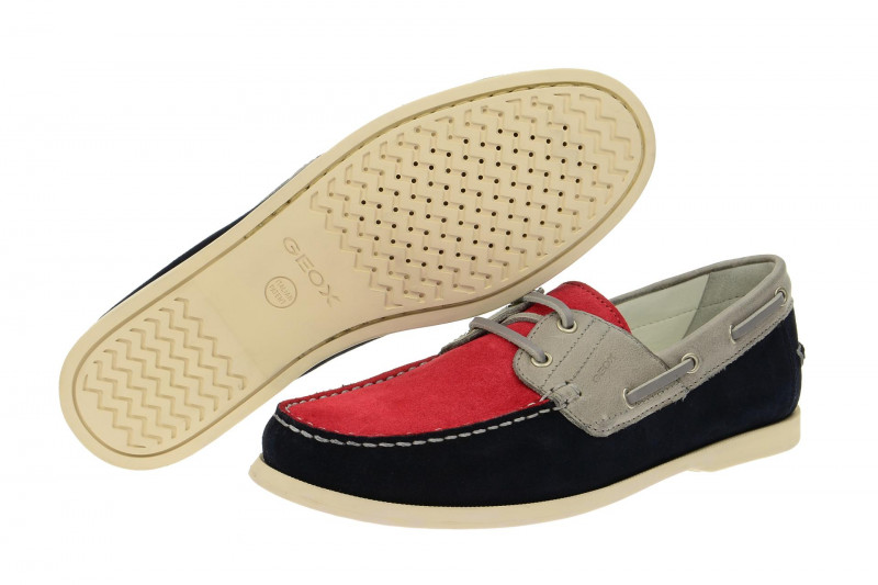 Geox Respira Juarez Schuhe Mokassin in rot blau grau