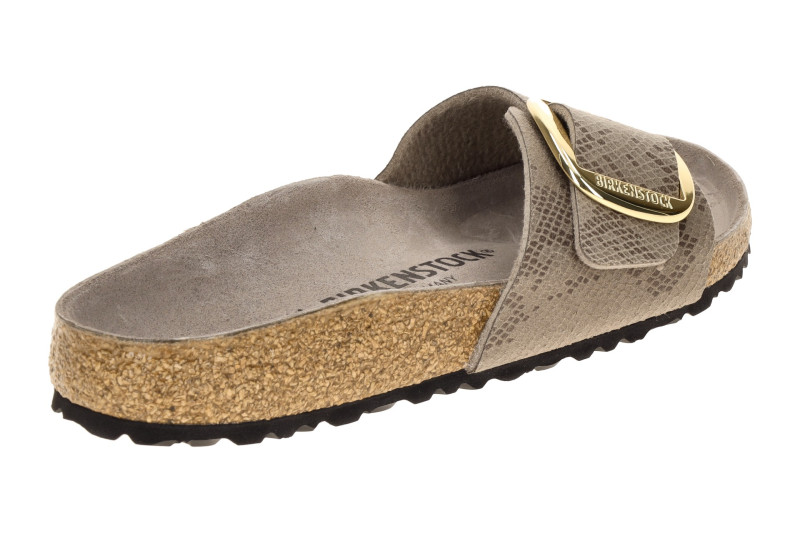 Birkenstock Madrid Big Buckle Pantolette taupe grau Python Schmal 1032935