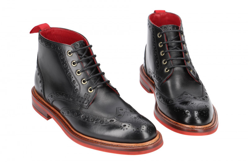 Gordon & Bros Harry Stiefelette schwarz rot Rahmengenäht 5039-P