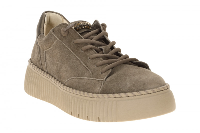 Gabor Schuhe taupe braun Plateau Sneakers Strass-Schmuck 6014