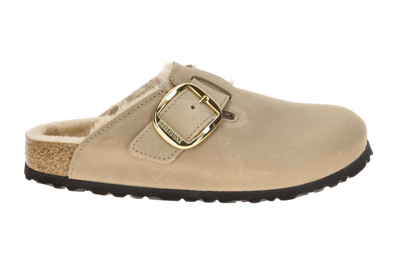 Birkenstock Boston Big Buckle Clogs Pantoletten beige SCHMAL Lammfell