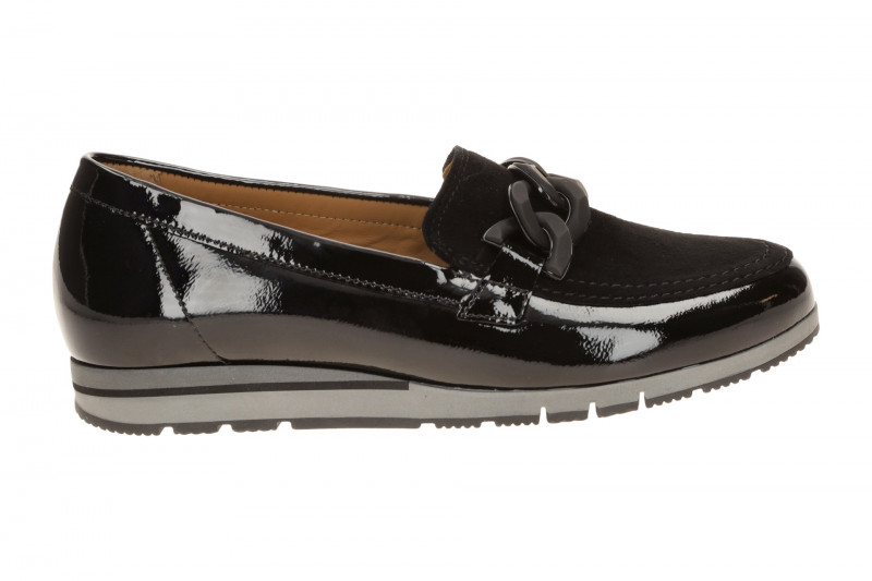Gabor Schuhe Slipper schwarz Lack Velour Mokassin 4004.01