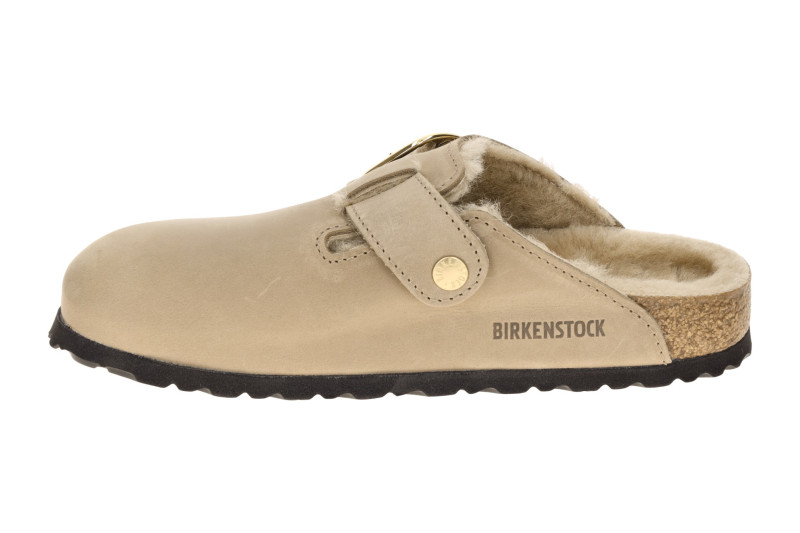 Birkenstock Boston Big Buckle Clogs Pantoletten beige SCHMAL Lammfell