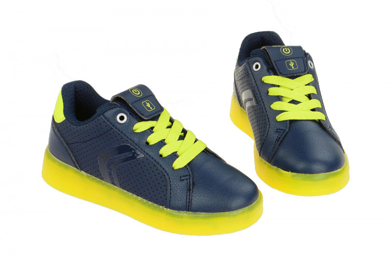Geox Kinderschuhe blau gelb mit on/off Blinker