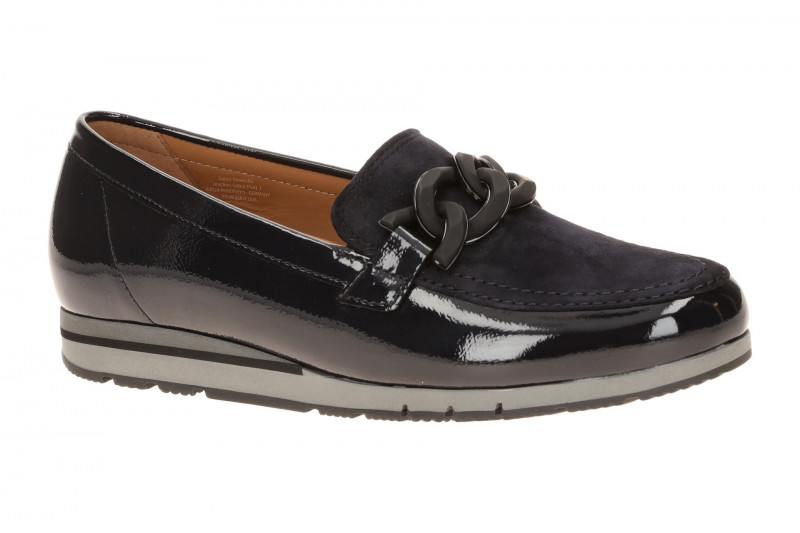 Gabor Schuhe Slipper blau Lack Velour Mokassin 4004.01