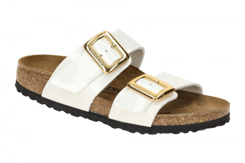 Birkenstock Sydney Cushion Buckle Pantolette weiß Lack SCHMAL 1029438