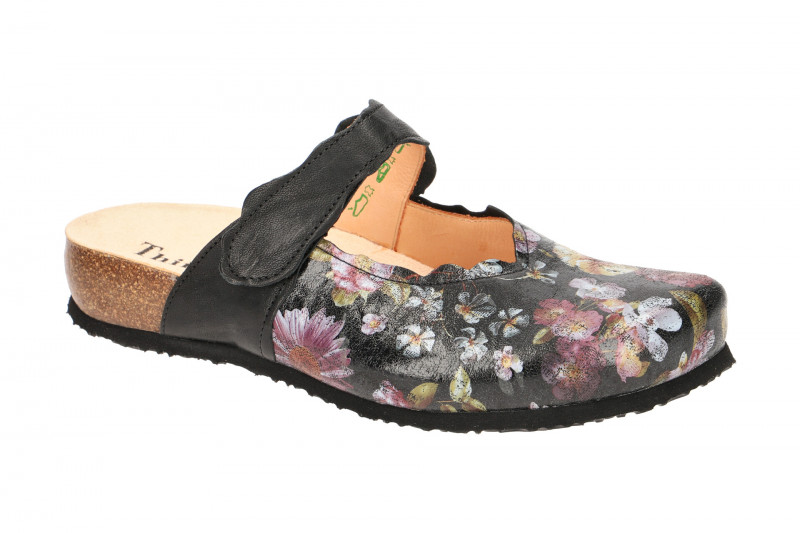 Think Julia Pantolette schwarz Blumen Clogs