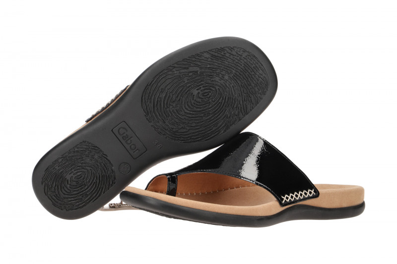 Gabor Zehentrenner Pantolette schwarz Lack