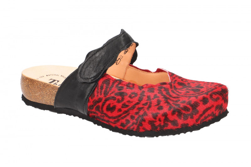 Think Julia Pantolette Clogs rot schwarz Fell