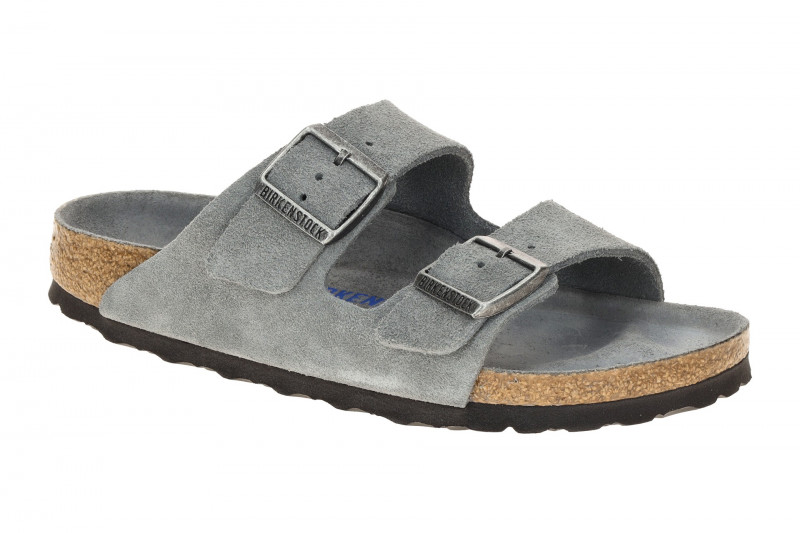 Birkenstock Arizona BS Pantolette grau blau SCHMAL Weichbettung 1030912