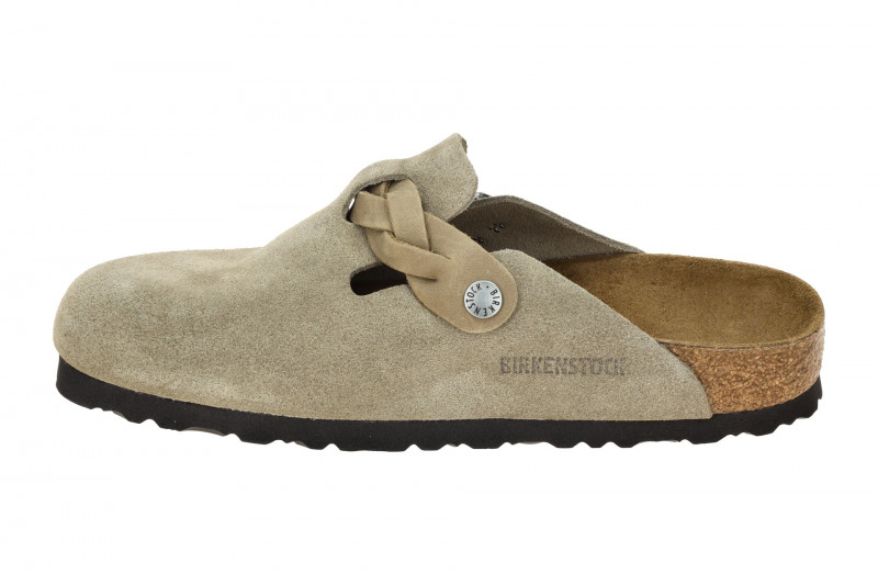 Birkenstock Boston Braided Pantolette grau Velour SCHMAL-WEIT 1026694