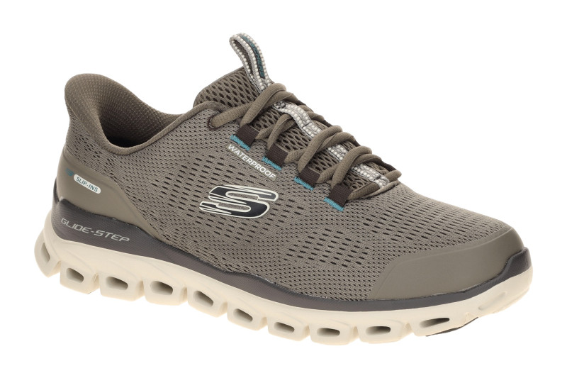 Skechers Glide Step Schuhe taupe grau Herren SLIP-INS wasserdicht 233014