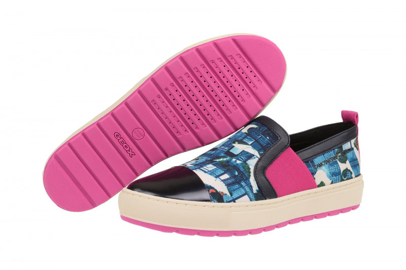 Geox Breeda Designer Schuhe Slipper blau print