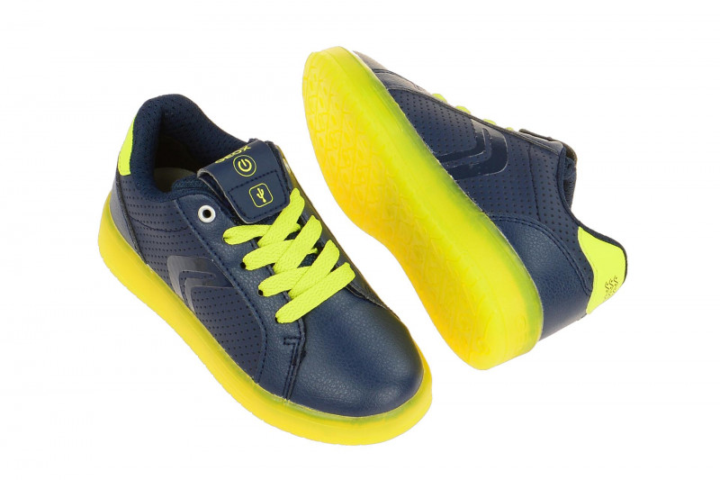 Geox Kinderschuhe blau gelb mit on/off Blinker
