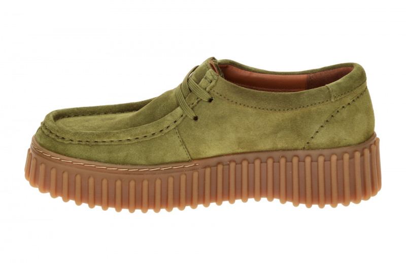 Clarks Torhill Bee Mokassin Schuhe grün olive Velour 26184586