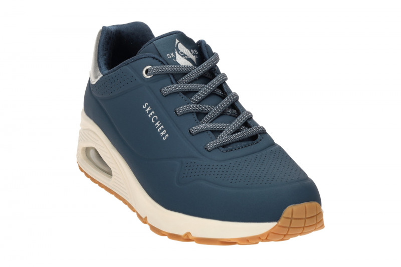 Skechers Uno Schuhe Damen Slipper blau silber 155196