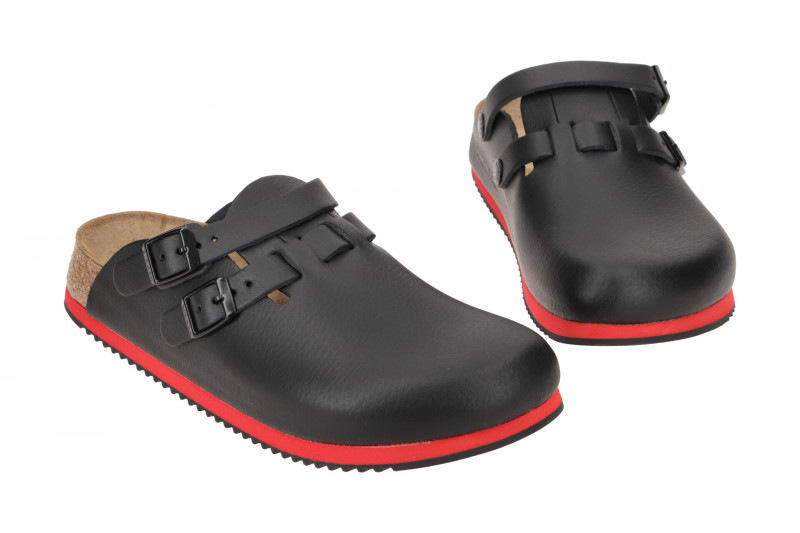 Birkenstock Kay Pantolette Clogs schwarz rot Schmal-Weit 582636