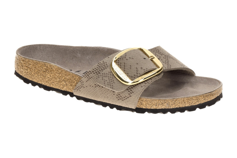 Birkenstock Madrid Big Buckle Pantolette taupe grau Python Schmal 1032965