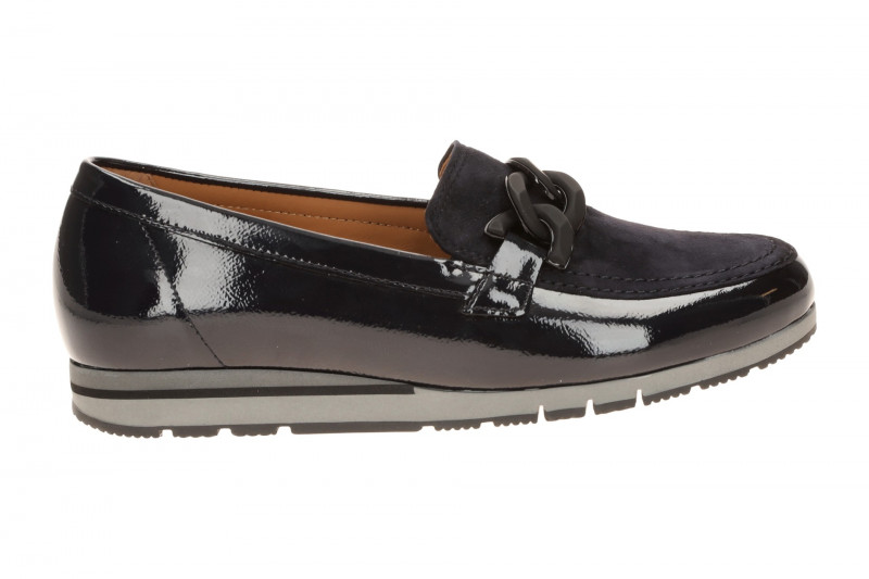 Gabor Schuhe Slipper blau Lack Velour Mokassin 4004.01