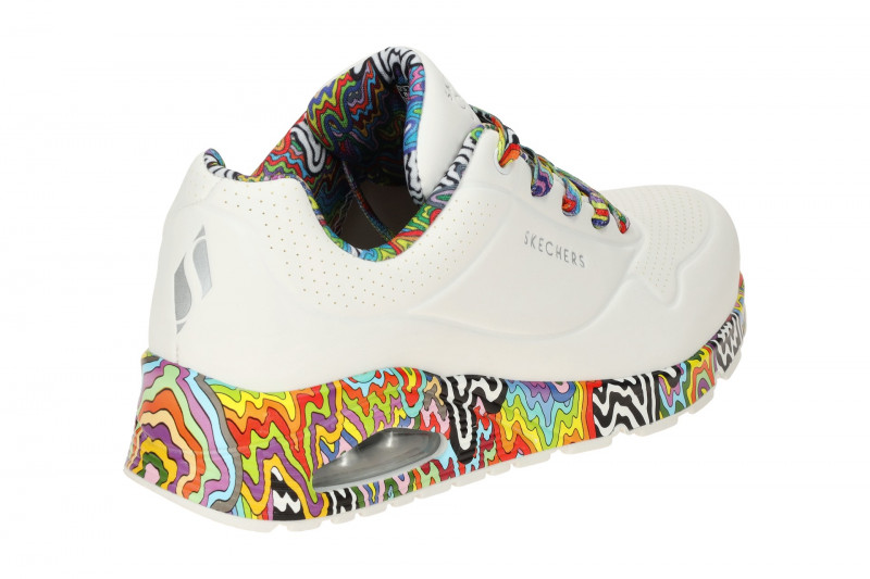 Skechers Uno Schuhe weiß Sohle bunter Tropfen-Print 177959