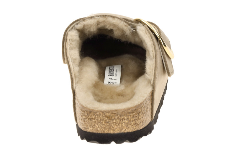 Birkenstock Boston Big Buckle Clogs Pantoletten beige SCHMAL Lammfell
