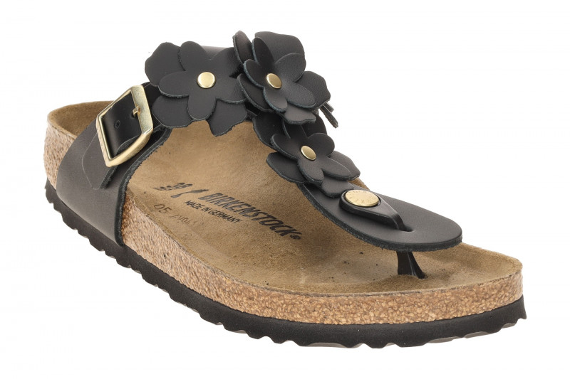 Birkenstock Gizeh Pantolette schwarz Blumen SCHMAL 1026719