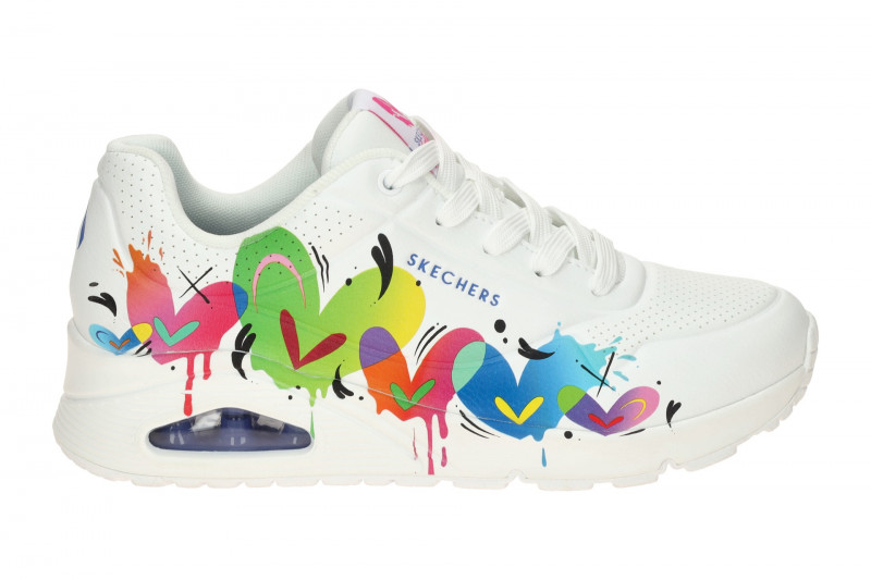 Skechers Uno Schuhe weiß bunte Herzen 190008